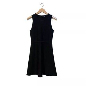 Theory Womens Small Flare Knit Black Dress Glossed Stretch Sleeveless Classic